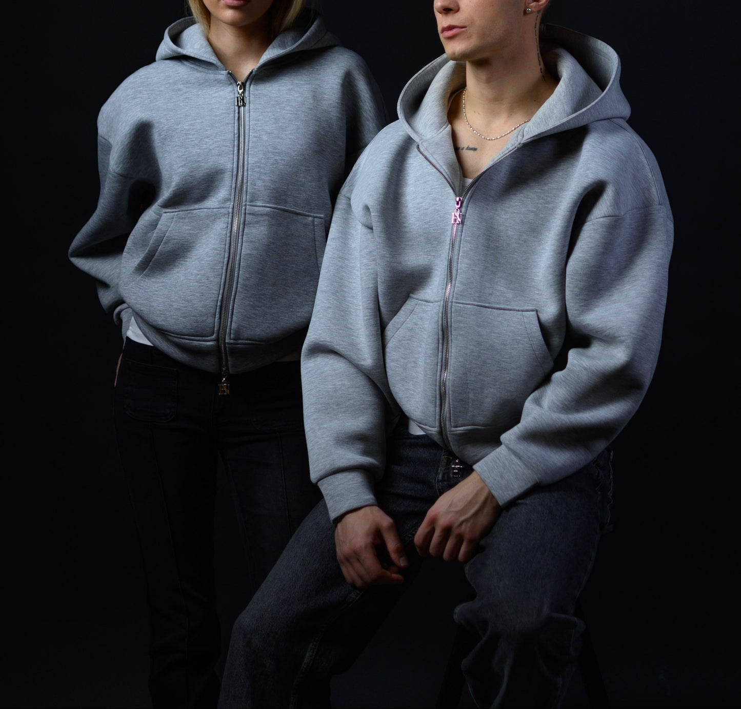 HN Signature Zip Hoodie – Stone Grey